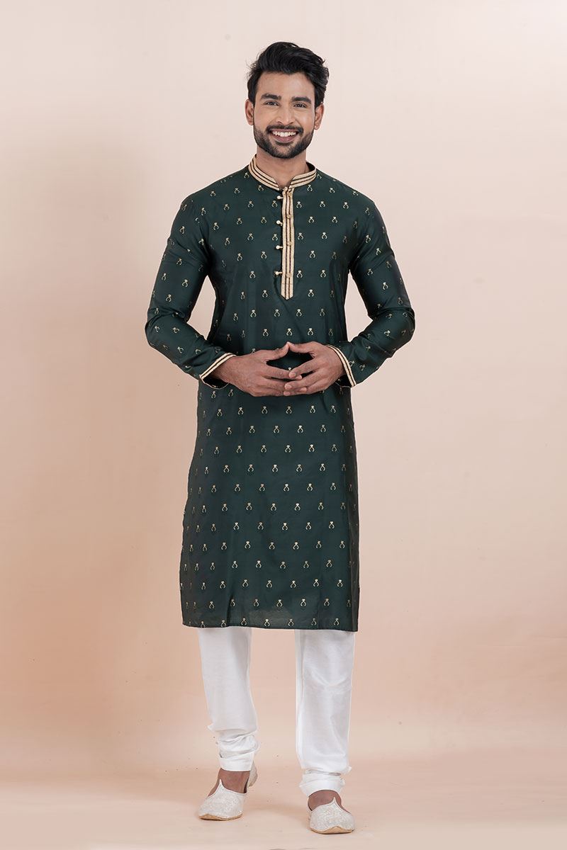 Majestic Deep Green Designer Men’s Kurta for Festival, Sangeet, and Party