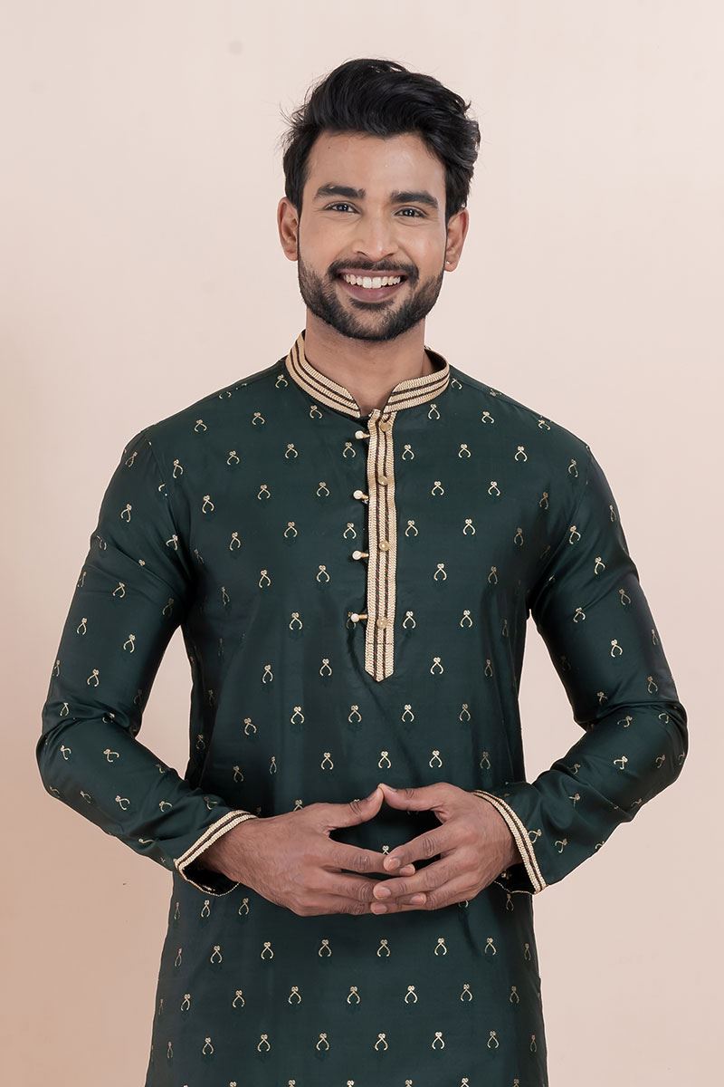 Majestic Deep Green Designer Men’s Kurta for Festival, Sangeet, and Party