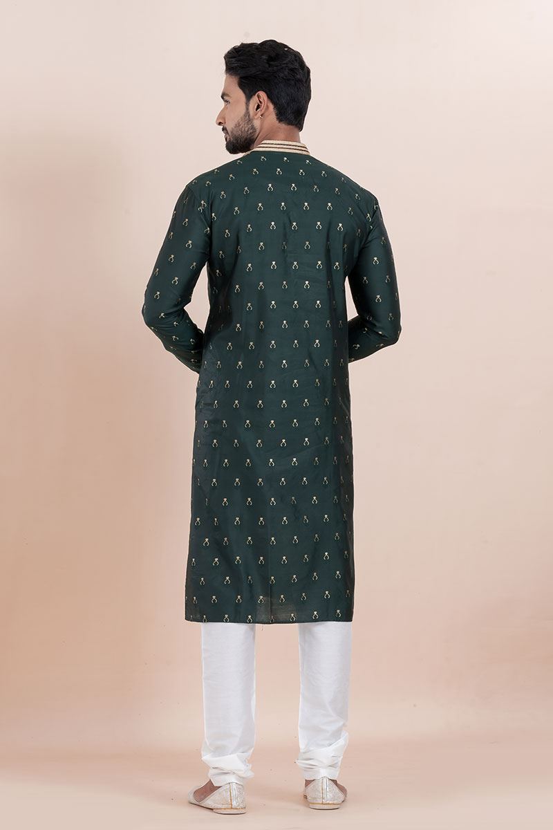 Majestic Deep Green Designer Men’s Kurta for Festival, Sangeet, and Party