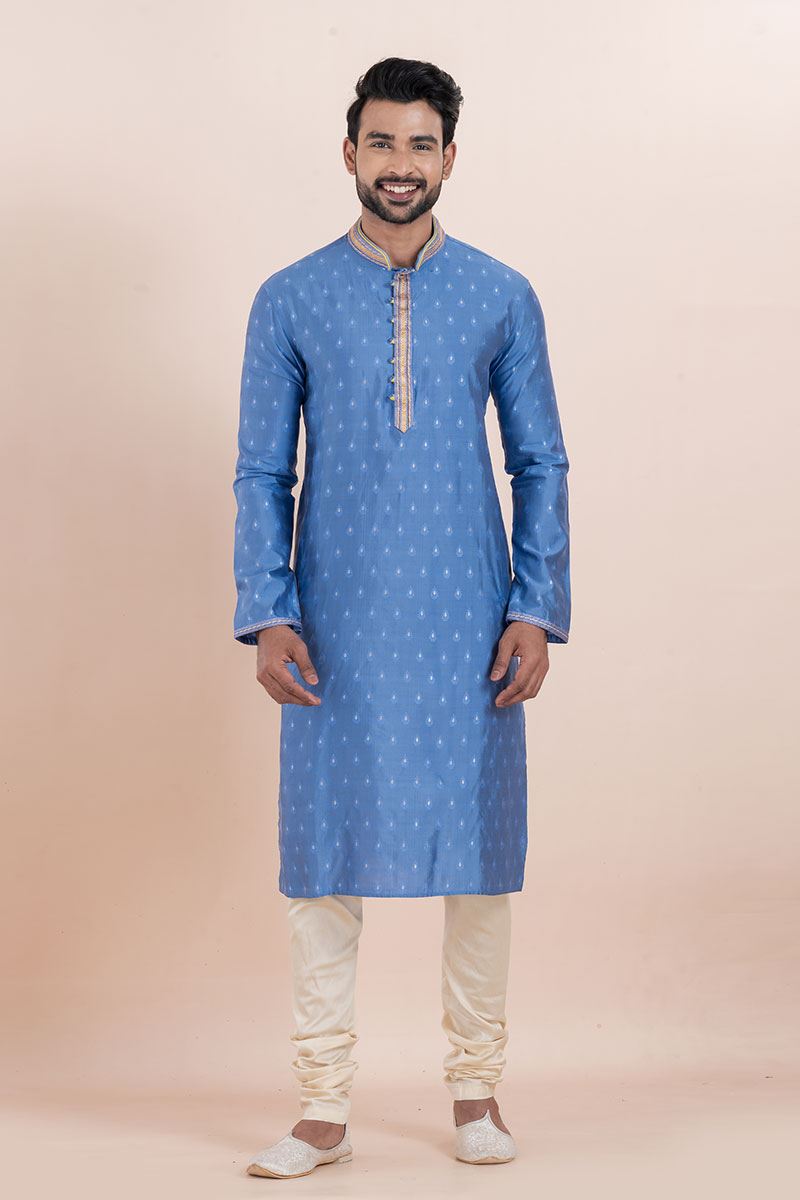 Charismatic Sky Blue Designer Men’s Kurta for Festival, Sangeet, and Party