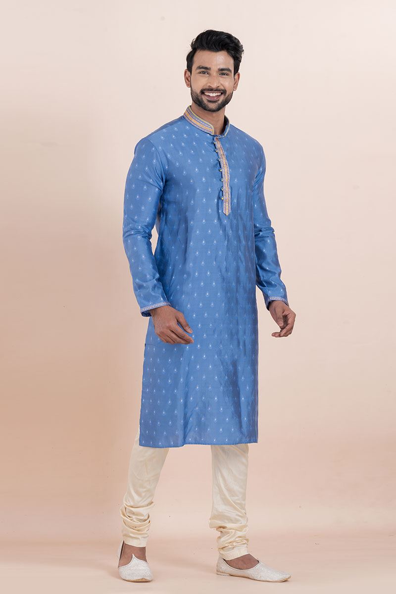 Charismatic Sky Blue Designer Men’s Kurta for Festival, Sangeet, and Party