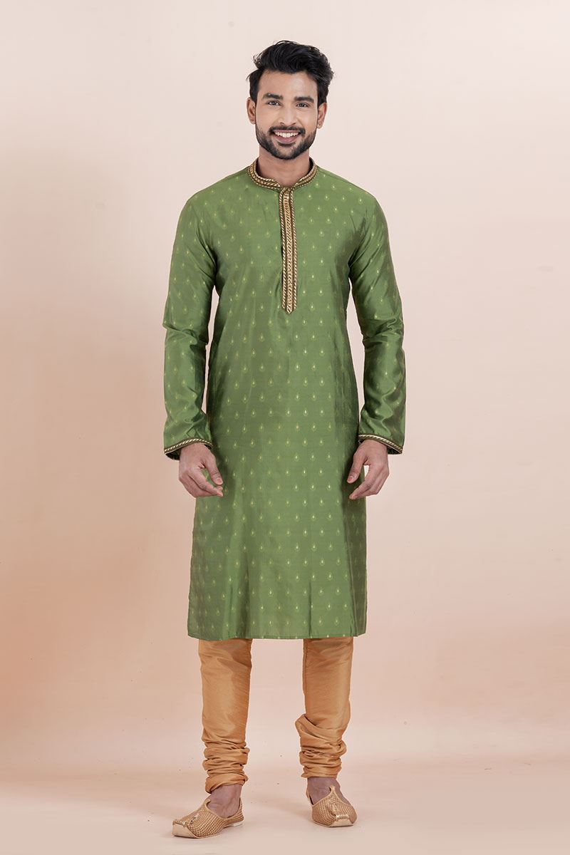 Captivating Olive Green Designer Men’s Kurta for Festival, Sangeet, and Party