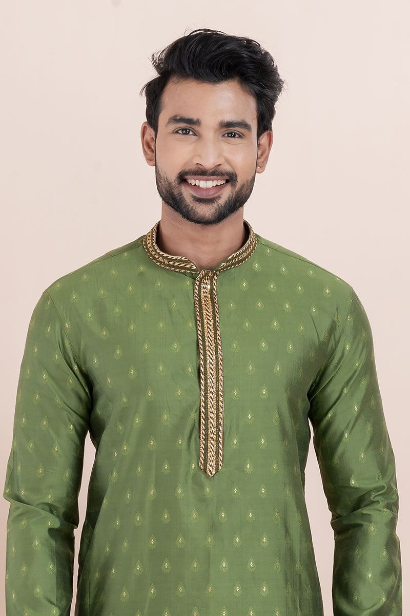 Captivating Olive Green Designer Men’s Kurta for Festival, Sangeet, and Party