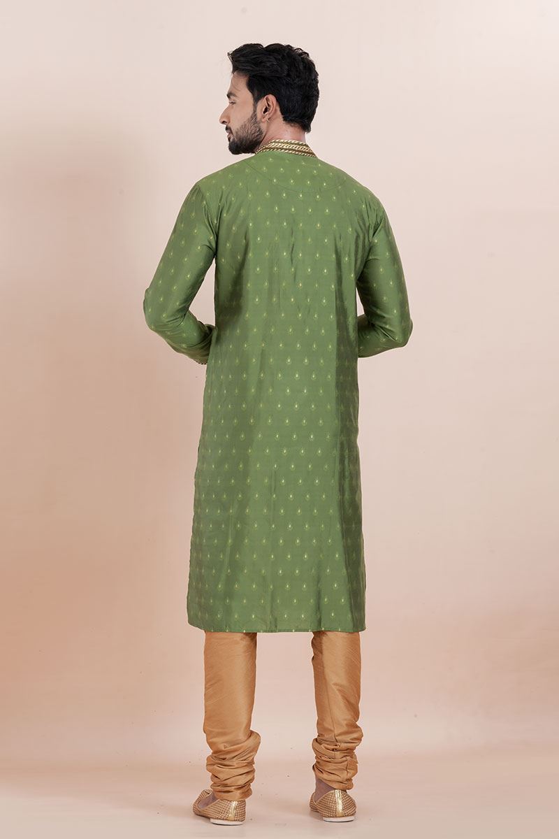 Captivating Olive Green Designer Men’s Kurta for Festival, Sangeet, and Party
