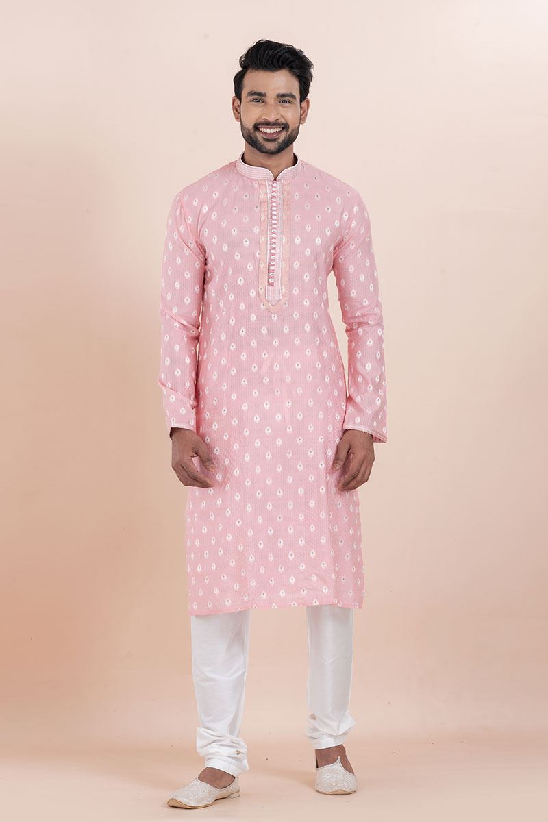Aesthetic Pink Designer Men’s Kurta for Engagement, Reception, Festival, Sangeet, and Party