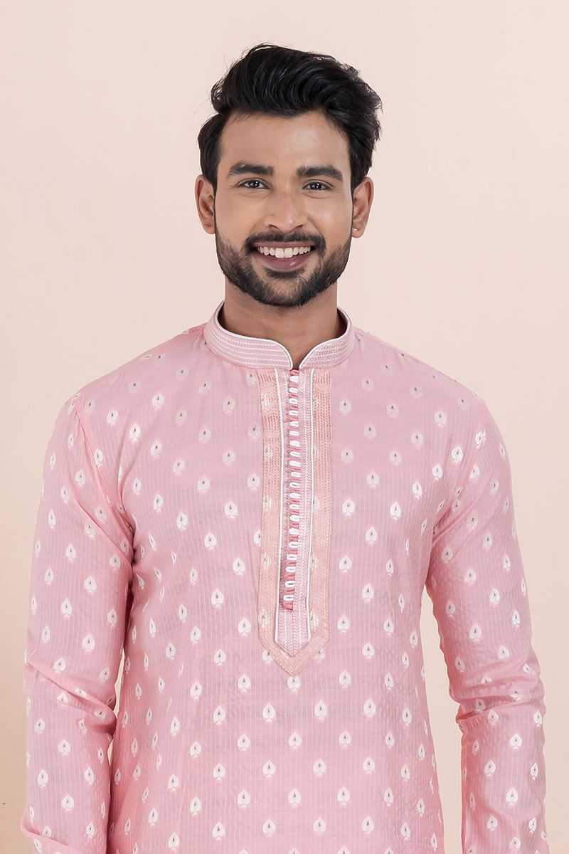 Aesthetic Pink Designer Men’s Kurta for Engagement, Reception, Festival, Sangeet, and Party