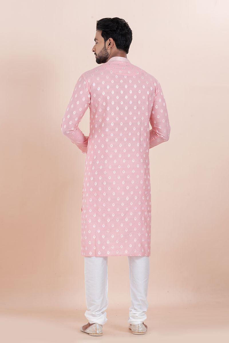 Aesthetic Pink Designer Men’s Kurta for Engagement, Reception, Festival, Sangeet, and Party