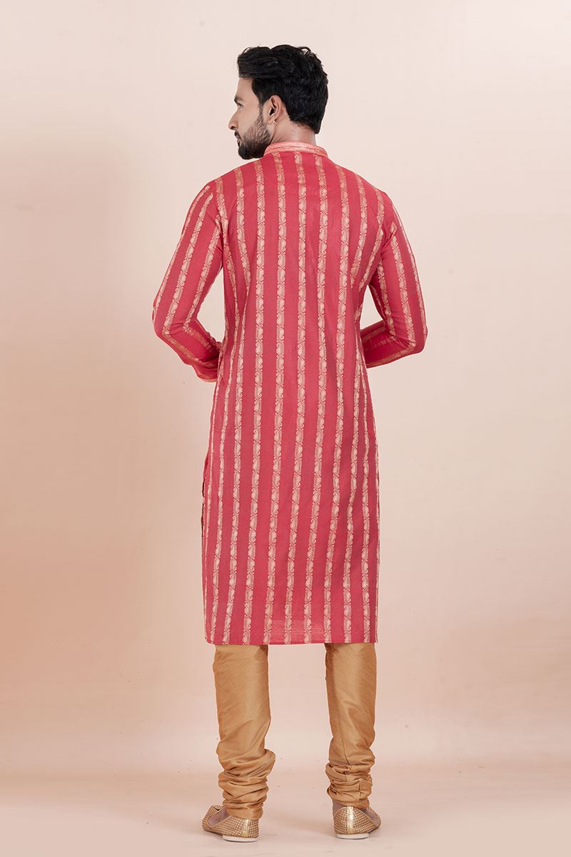 Attractive Peach Designer Men’s Kurta for Sangeet, Festivals and Party