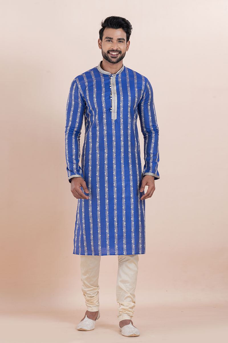 Elegant Blue Designer Men’s Kurta for Engagement, Festivals, Sangeet and Party