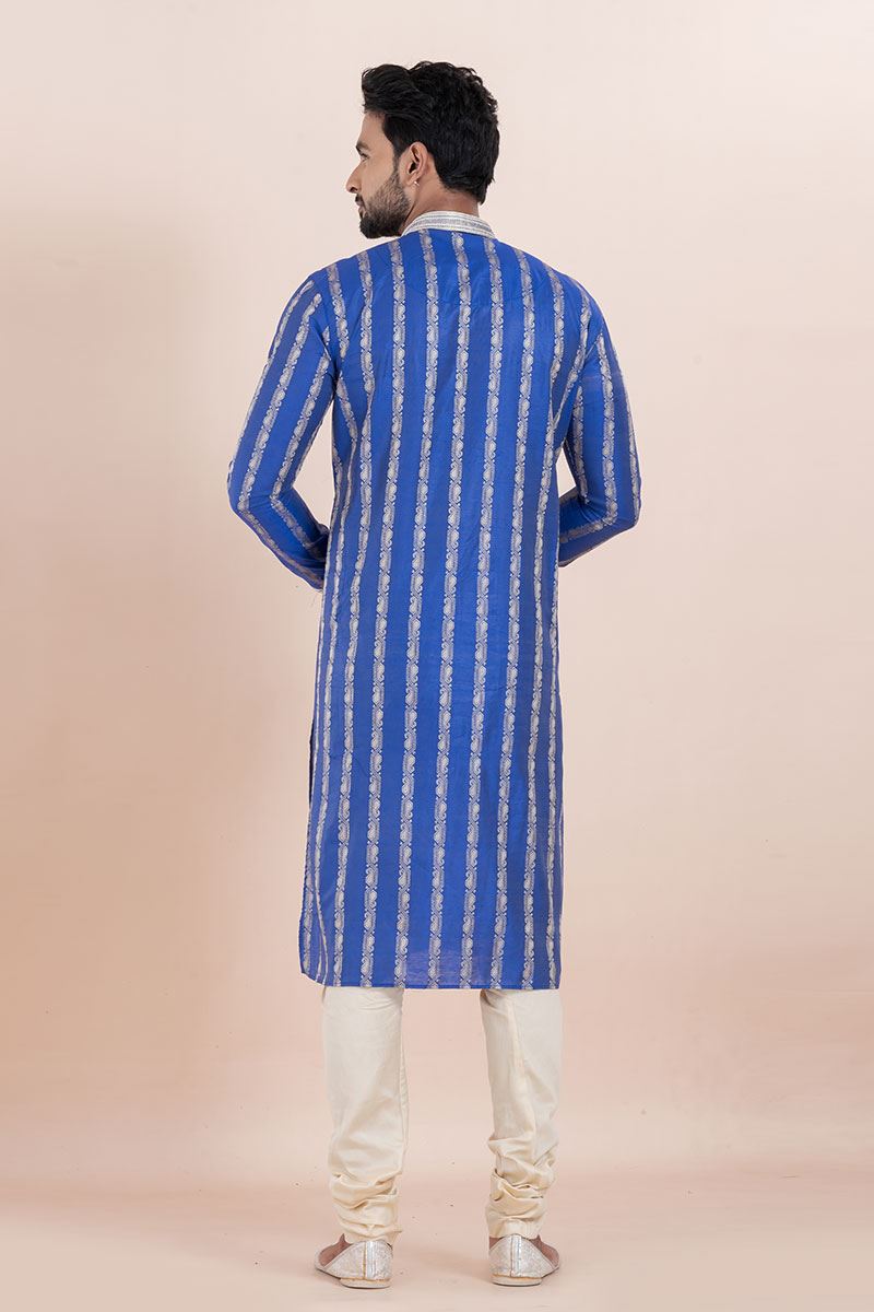Elegant Blue Designer Men’s Kurta for Engagement, Festivals, Sangeet and Party