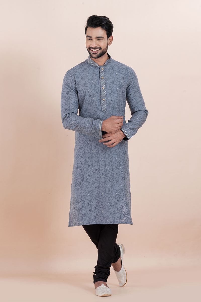 Marvelous Grey Designer Men’s Kurta for Festivals, Sangeet, and Party
