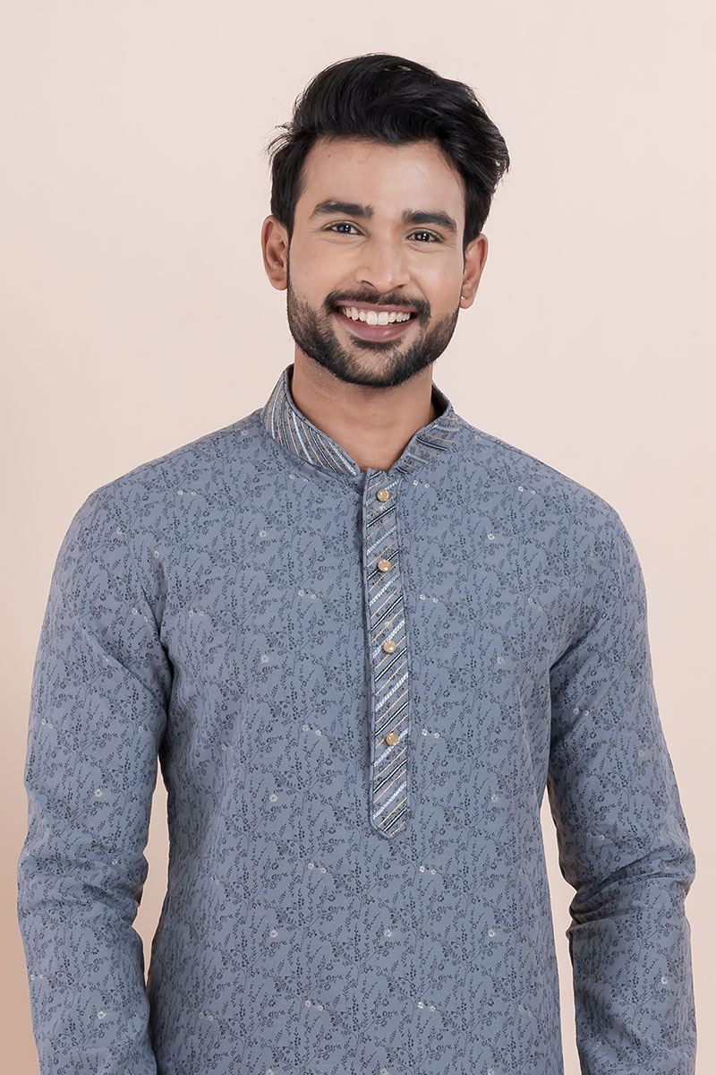 Marvelous Grey Designer Men’s Kurta for Festivals, Sangeet, and Party