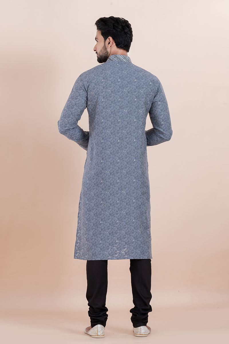 Marvelous Grey Designer Men’s Kurta for Festivals, Sangeet, and Party