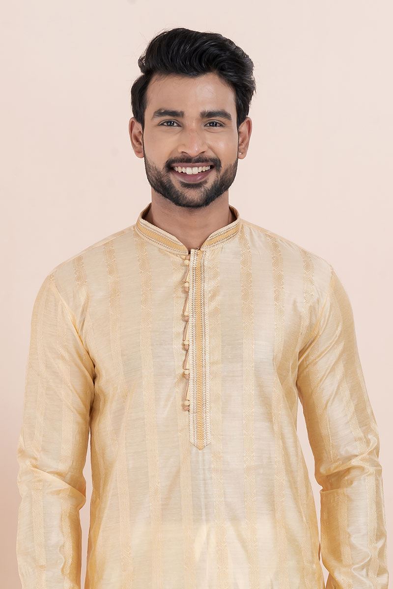 Vibrant Gold Designer Men’s Kurta for Festivals, Sangeet, and Party