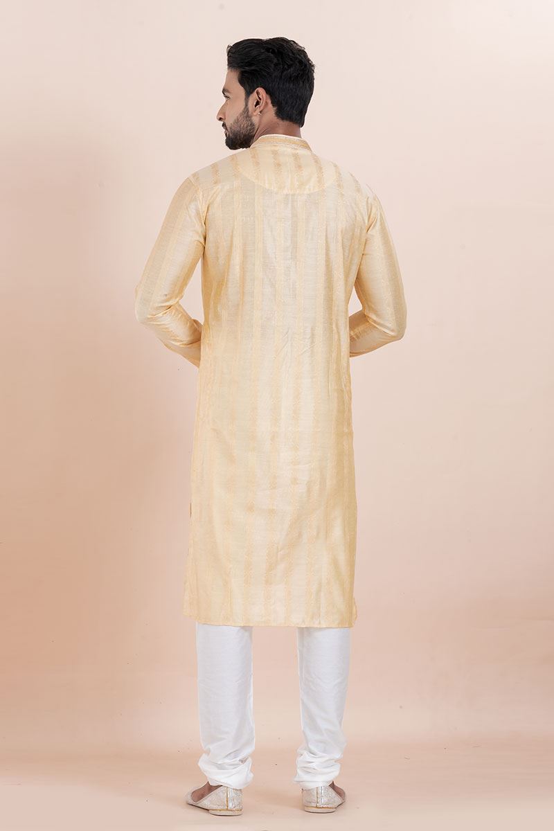 Vibrant Gold Designer Men’s Kurta for Festivals, Sangeet, and Party