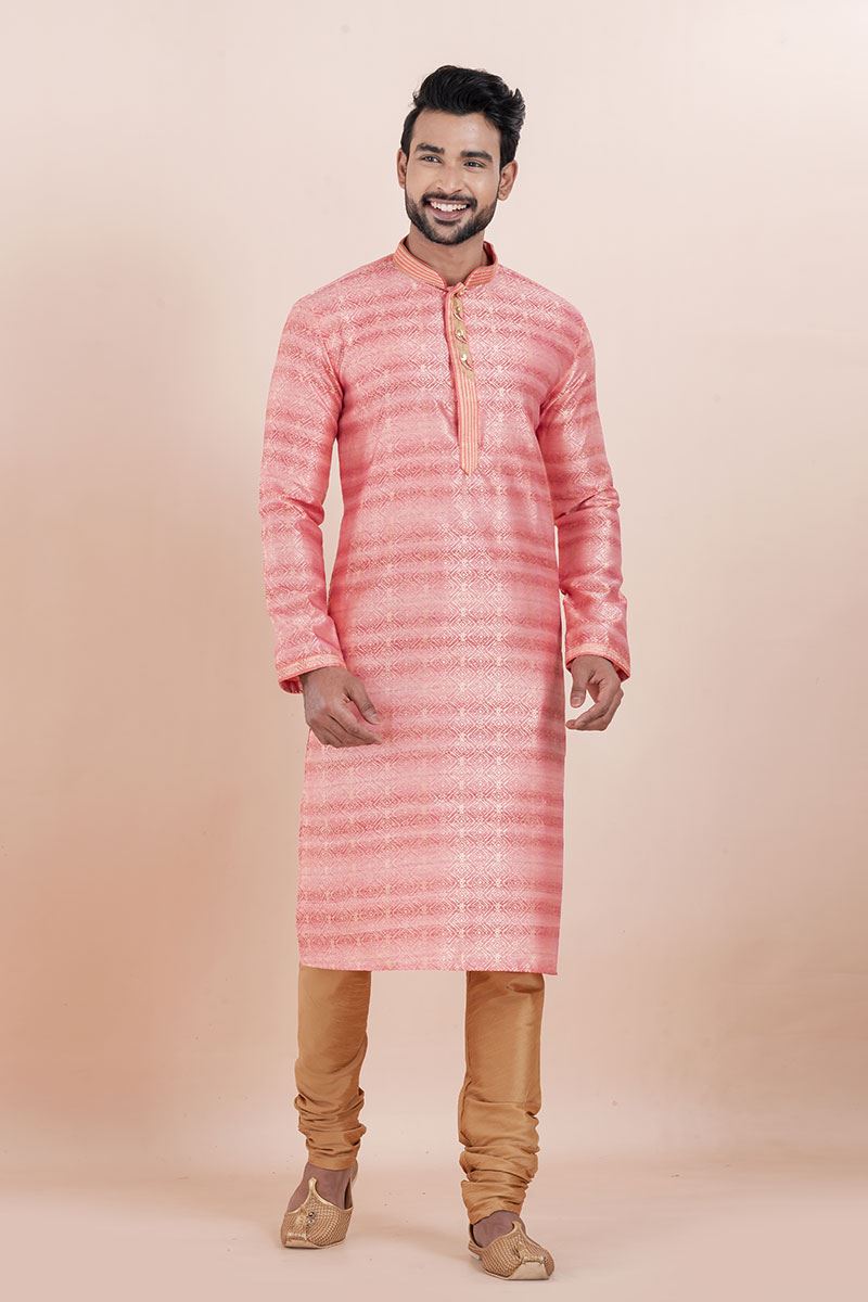 Royal Pink Designer Men’s Kurta for Engagement, Reception, Festivals, Sangeet, and Party