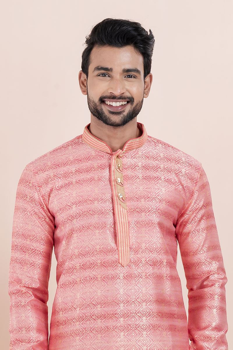 Royal Pink Designer Men’s Kurta for Engagement, Reception, Festivals, Sangeet, and Party