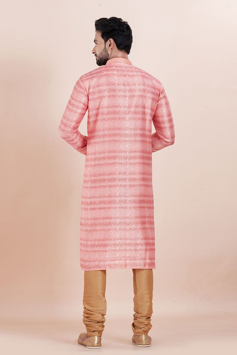 Royal Pink Designer Men’s Kurta for Engagement, Reception, Festivals, Sangeet, and Party