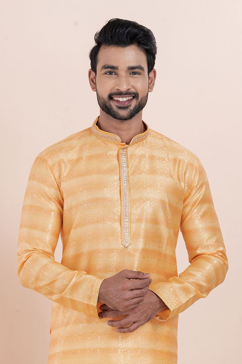 Splendid Orange Designer Men’s Kurta for Engagement, Reception, Festivals, Sangeet, and Party