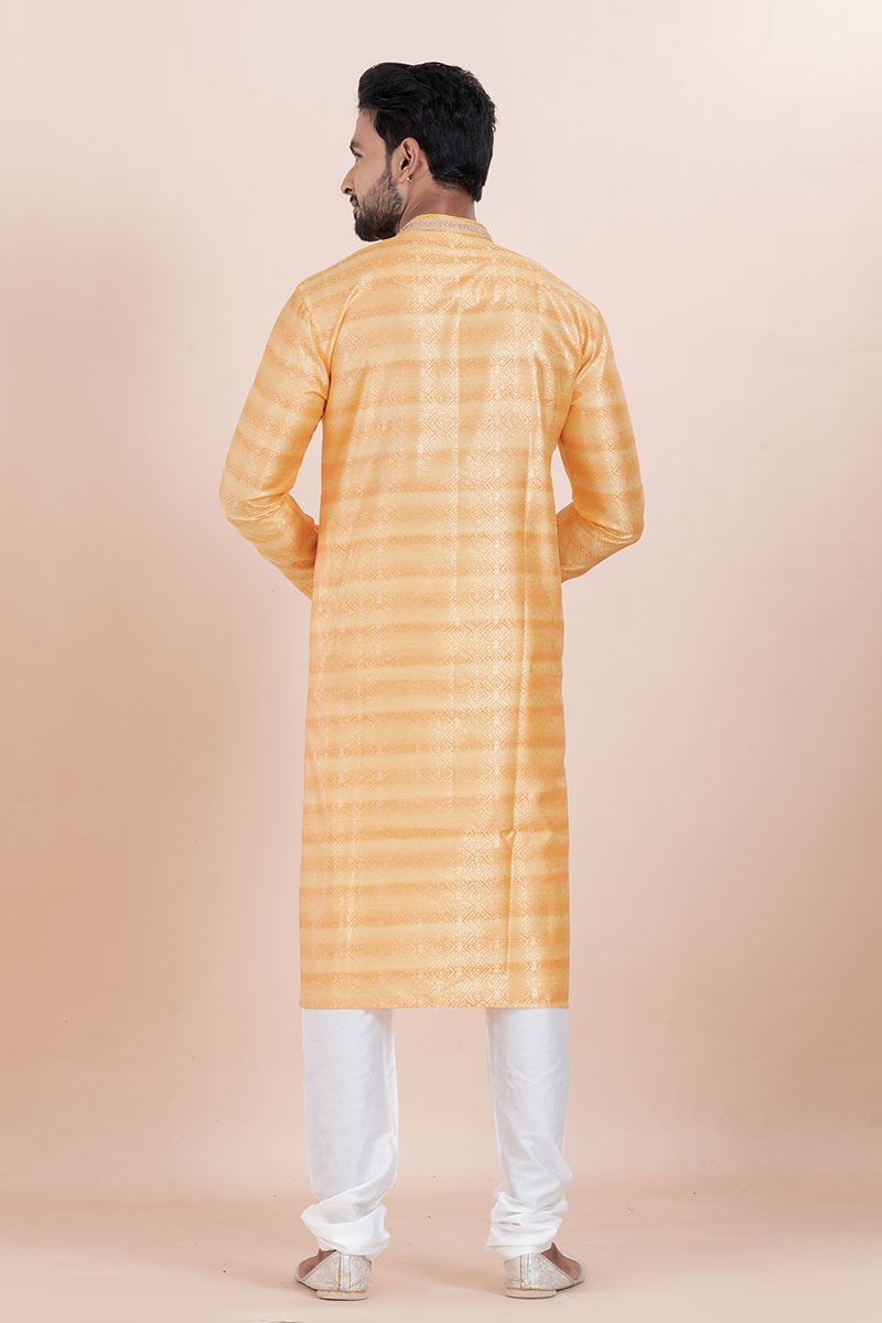 Splendid Orange Designer Men’s Kurta for Engagement, Reception, Festivals, Sangeet, and Party