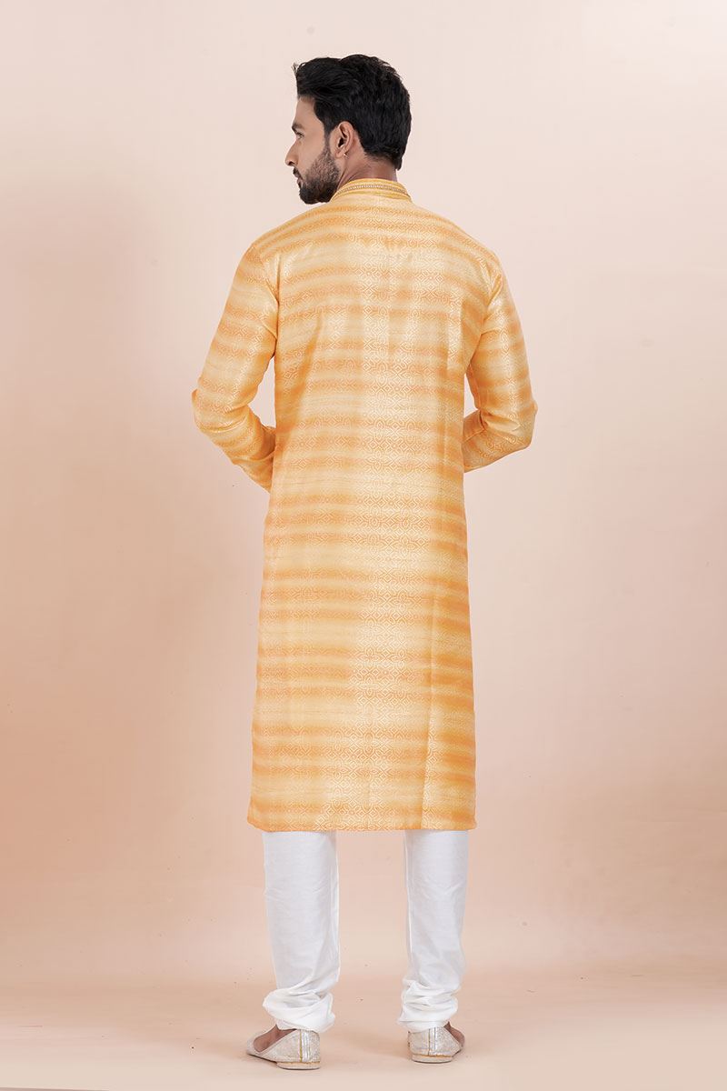 Enticing Orange Designer Men’s Kurta for Engagement, Reception, Festivals, Sangeet, and Party