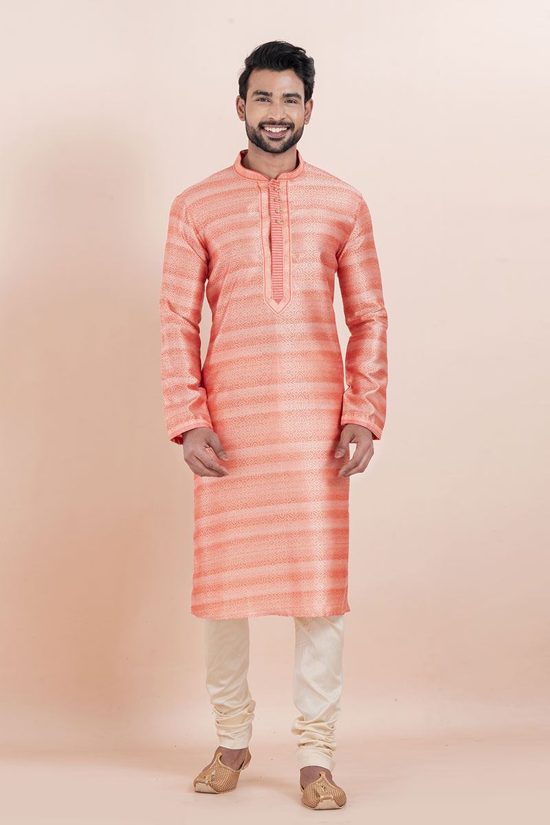 Artistic Pink Designer Men’s Kurta for Engagement, Reception, Festivals, Sangeet, and Party