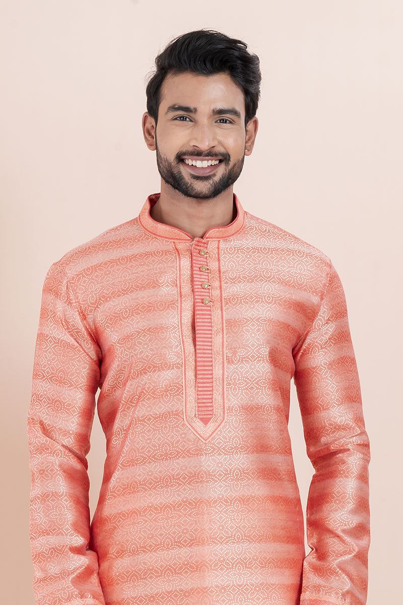 Artistic Pink Designer Men’s Kurta for Engagement, Reception, Festivals, Sangeet, and Party