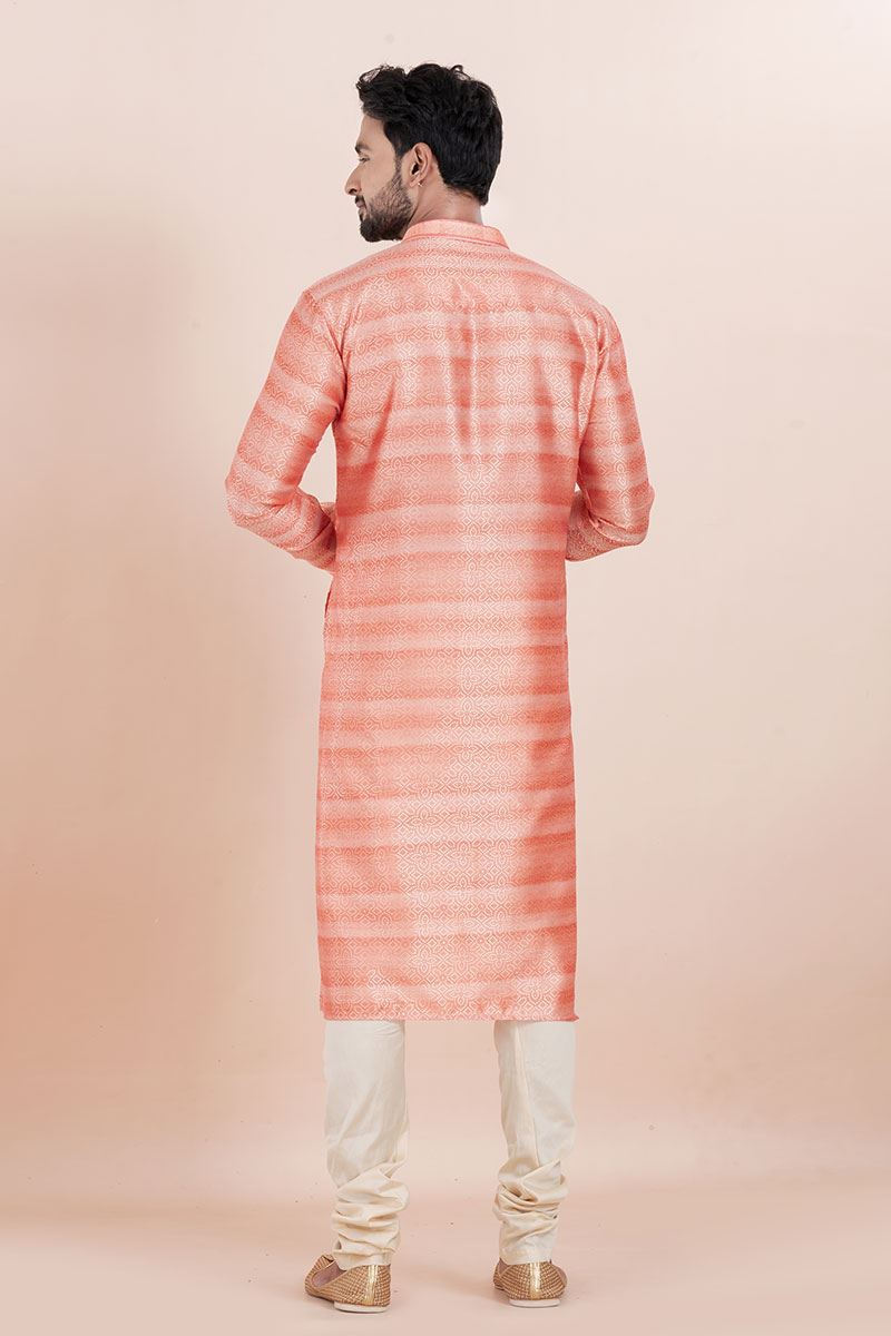Artistic Pink Designer Men’s Kurta for Engagement, Reception, Festivals, Sangeet, and Party