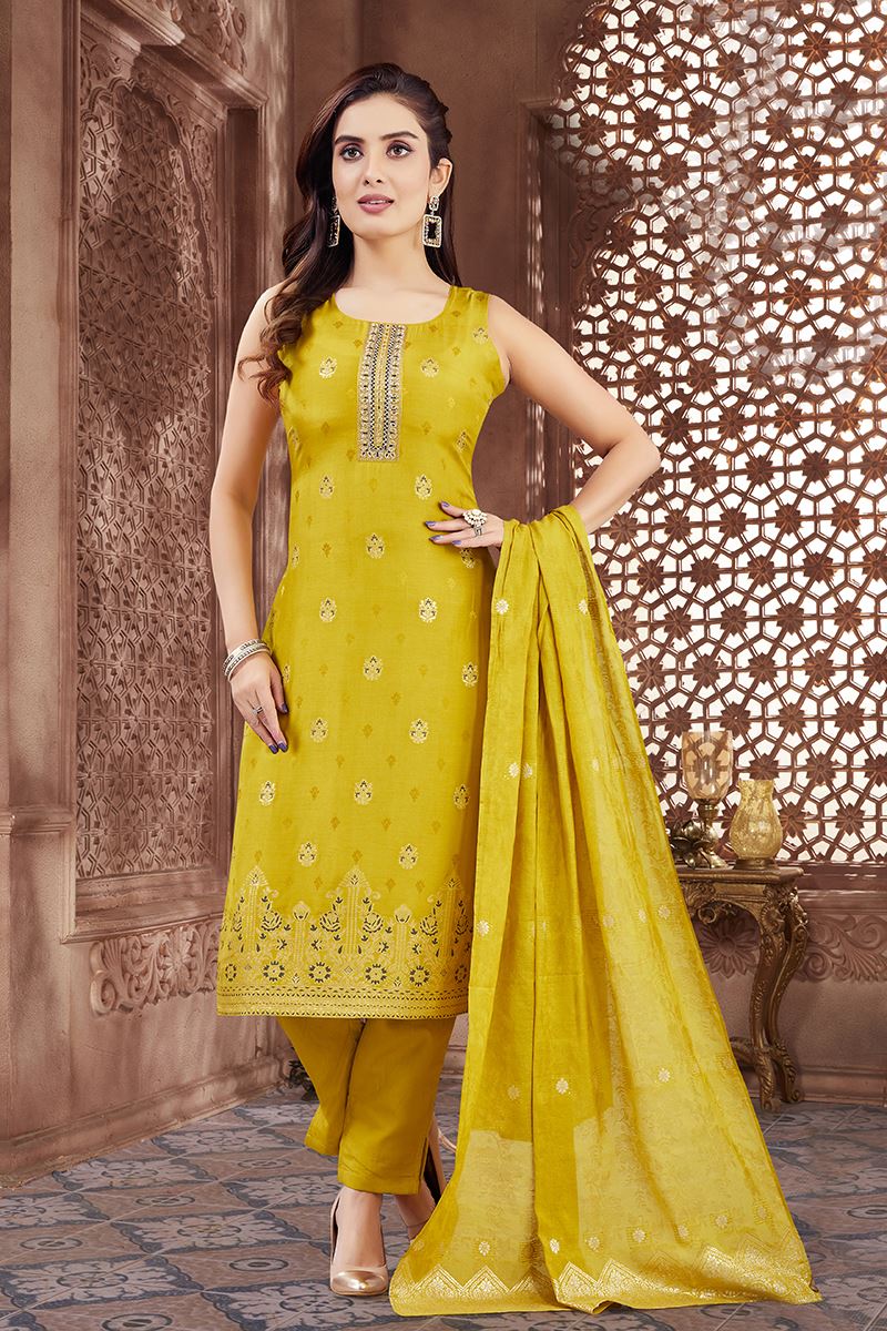 Pretty Mustard Designer Straight Cut Suit for Haldi, Festivals, Sangeet, and Parties