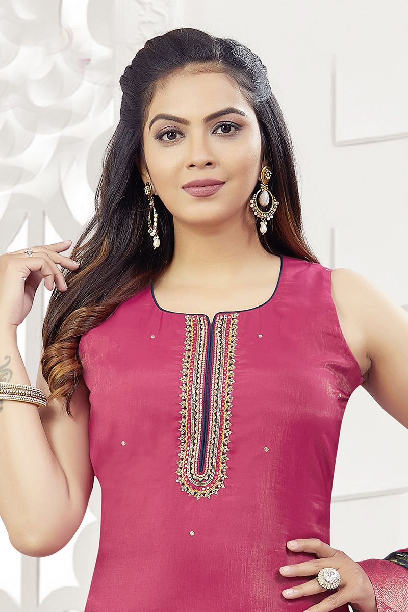 Enticing Pink Designer Straight Cut Suit for Festivals, Sangeet, and Parties