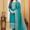 Delightful Aqua Designer Straight Cut Suit for Wedding, Reception, Festivals, Sangeet, and Parties