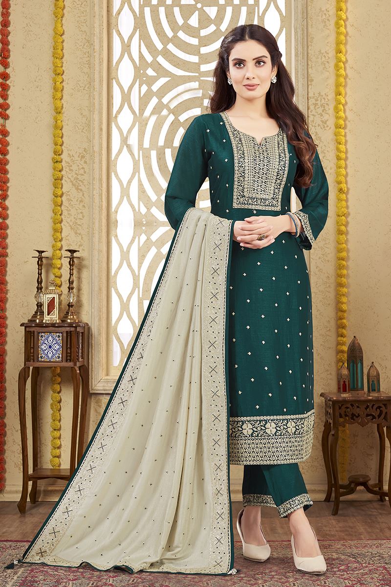 Lovely Peacock Blue Designer Straight Cut Suit for Wedding, Reception, Festivals, Sangeet, and Parties