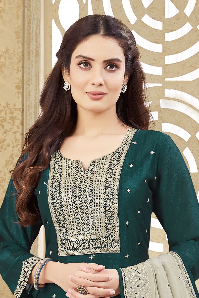 Lovely Peacock Blue Designer Straight Cut Suit for Wedding, Reception, Festivals, Sangeet, and Parties