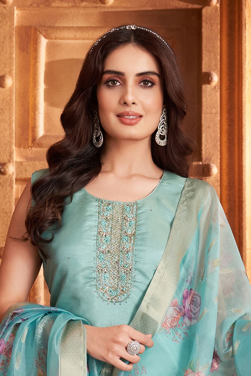 Exuberant Aqua Blue Designer Straight Cut Suit for Engagement, Festivals, Sangeet, and Parties