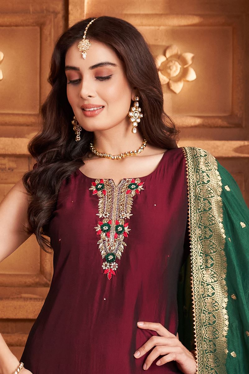 Marvelous Maroon Designer Straight Cut Suit for Wedding, Reception, Festivals, Sangeet, and Parties