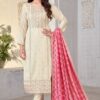 Trendy Off-White Designer Straight Cut Suit for Reception, Festivals, Sangeet, and Parties