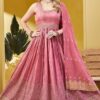 Ethnic Pink Silk Designer Anarkali Suit for Engagement, Festivals, Sangeet, and Parties