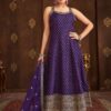 Splendid Dark Blue Silk Designer Anarkali Suit for Engagement, Wedding, Reception, Festivals, Sangeet, and Parties