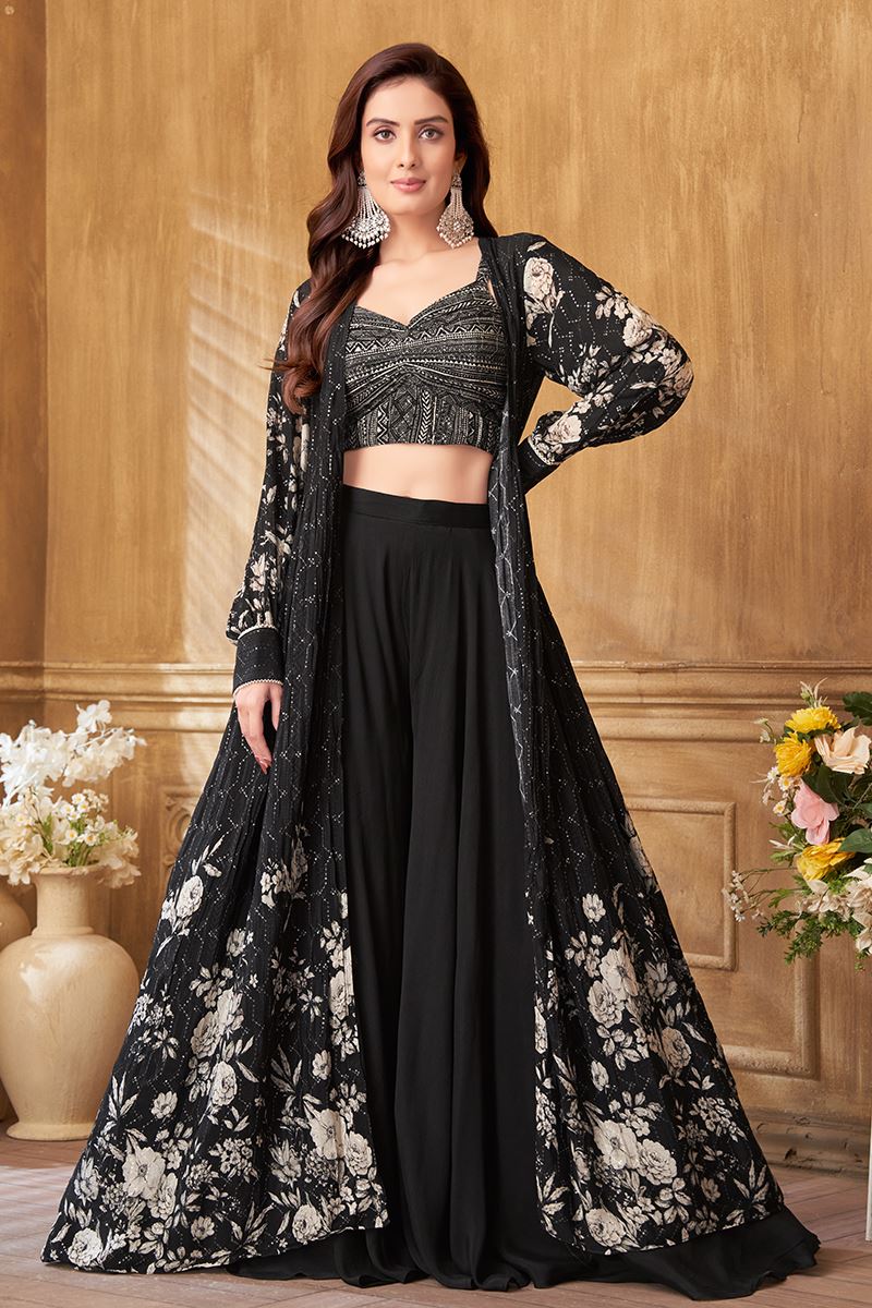 Pretty Black Designer Palazzo Suit for Sangeet and Parties