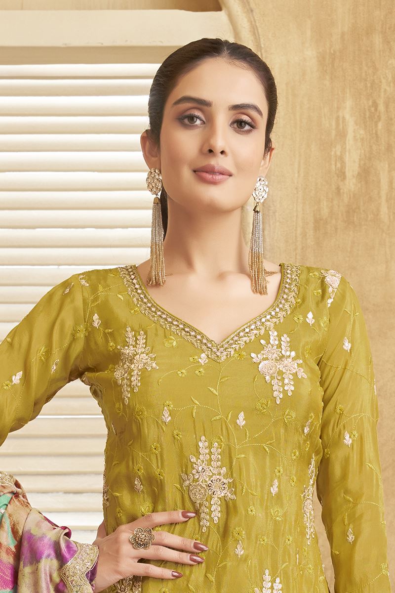 Ethnic Mustard Designer Palazzo Suit for Haldi, Engagement, Reception, Wedding, Festivals, Sangeet, and Parties