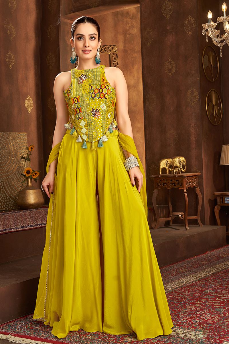 Royal Yellow Designer Palazzo Suit for Haldi, Engagement, Reception, Festivals, Sangeet, and Parties