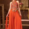 Aesthetic Orange Designer Palazzo Suit for Engagement, Reception, Festivals, Sangeet, and Parties