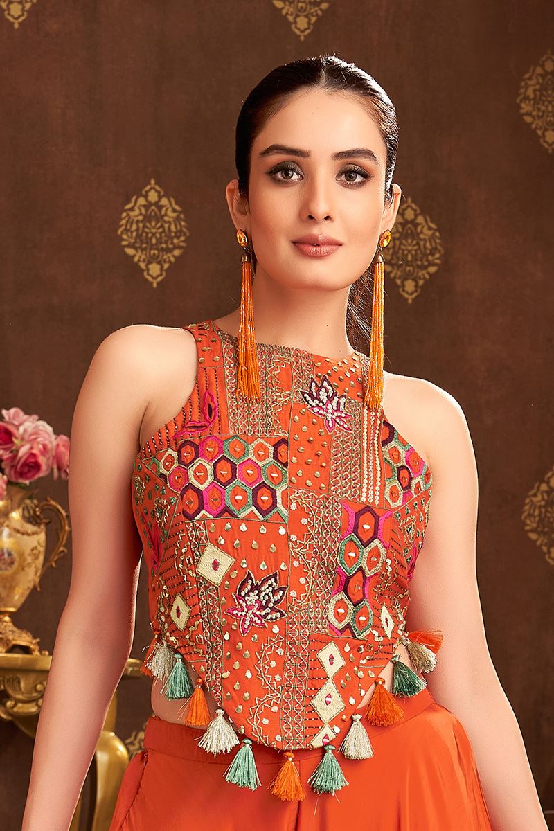 Aesthetic Orange Designer Palazzo Suit for Engagement, Reception, Festivals, Sangeet, and Parties