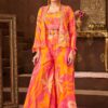 Enticing Peach and Orange Designer Palazzo Suit for Engagement, Reception, Festivals, Sangeet, and Parties