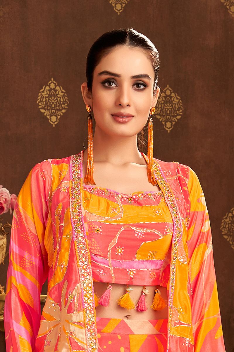 Enticing Peach and Orange Designer Palazzo Suit for Engagement, Reception, Festivals, Sangeet, and Parties