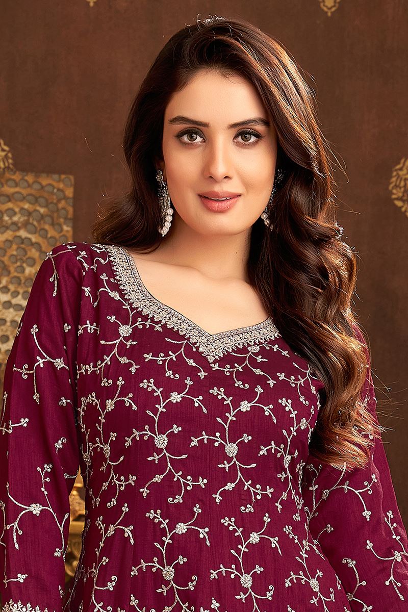 Irresistible Maroon Designer Palazzo Suit for Wedding, Reception, Festivals, Sangeet, and Parties
