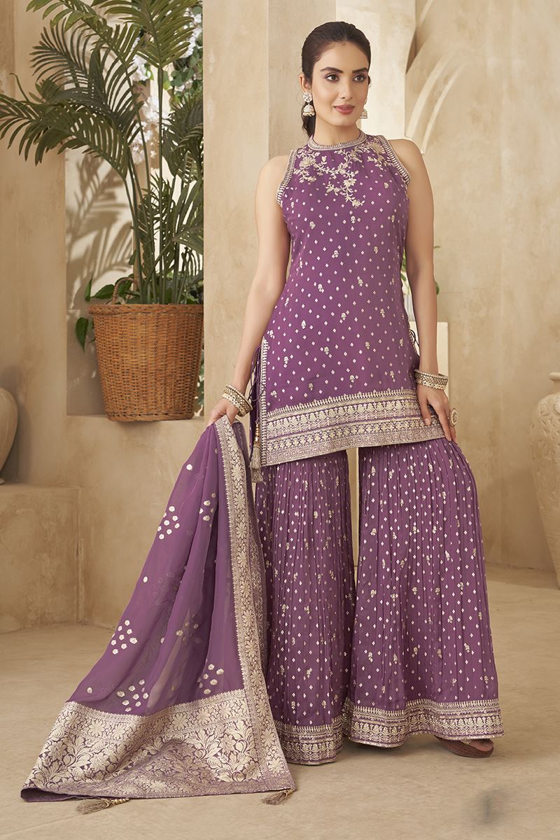Heavenly Lavender Designer Gharara Suit for Engagement, Reception, Festivals, Sangeet, and Parties
