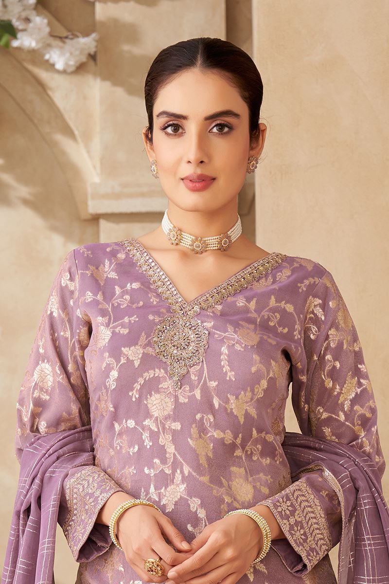 Stunning Lavender Designer Palazzo Suit for Engagement, Reception, Festivals, Sangeet, and Parties