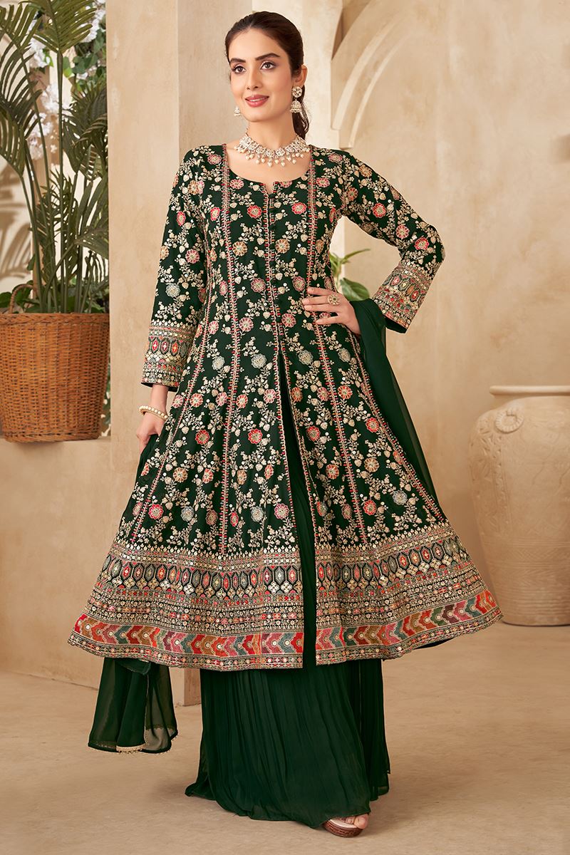 Charming Green Designer Palazzo Suit for Mehendi, Wedding, Reception, Festivals, Sangeet, and Parties