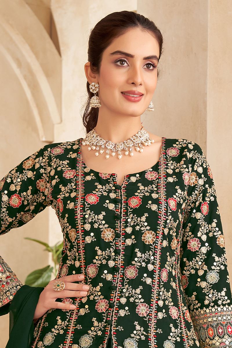 Charming Green Designer Palazzo Suit for Mehendi, Wedding, Reception, Festivals, Sangeet, and Parties